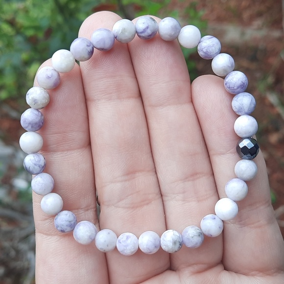 Hand Crafted Jewelry - 6mm Purple Marbling Stone Bracelet